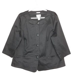 Joanna Plus Black 3/4 Sleeves Cotton Jacket 1X Office Minimalist Tailored